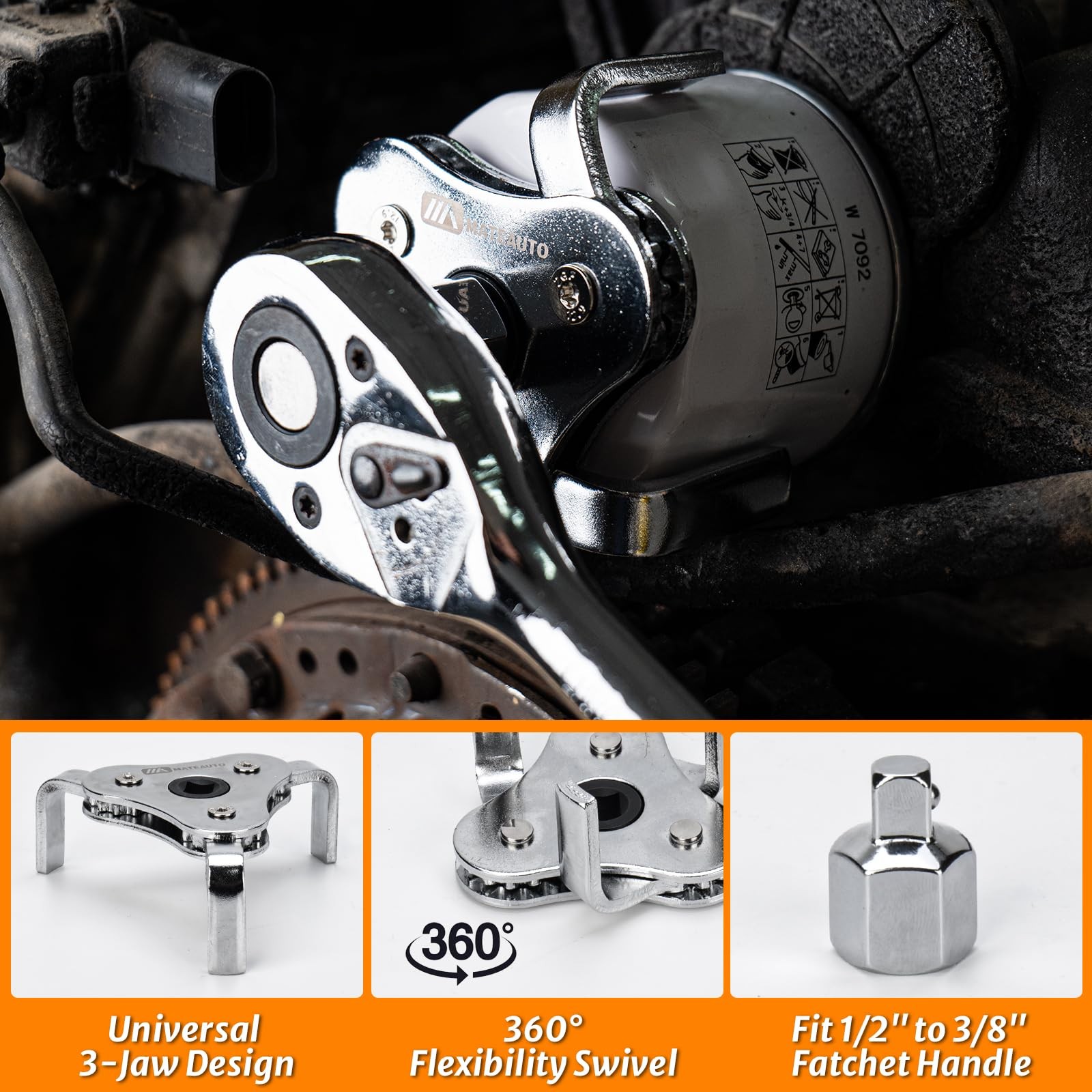 8 PCS Adjustable Oil Filter Wrench Set 9/12 Inch Removal Tool Case 1/2 3/8