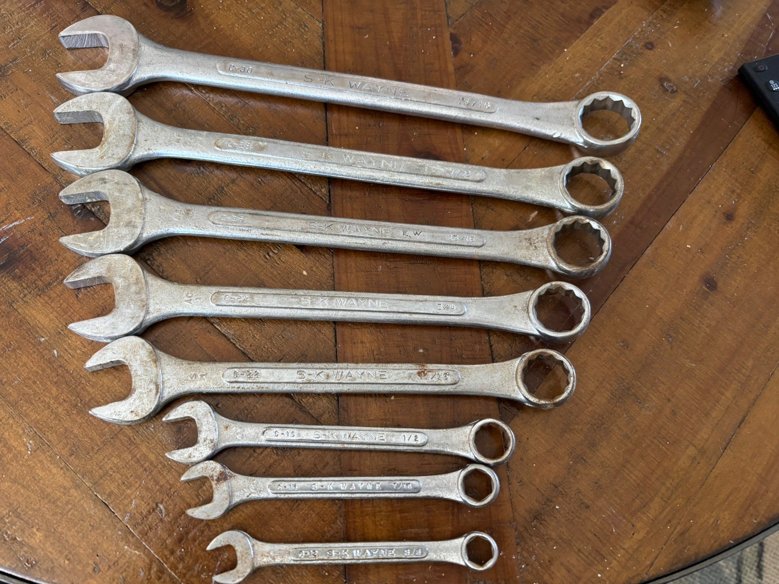 Vtg S-K Wayne Tools 8 Piece USA Combination Wrench Set C12 -C30 SK & SK Tools