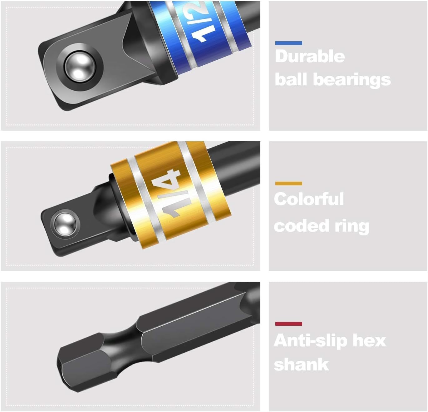 Versatile 1/4-Inch Hex Shank Impact-Grade Socket Adapter Set – Color-Coded Ease