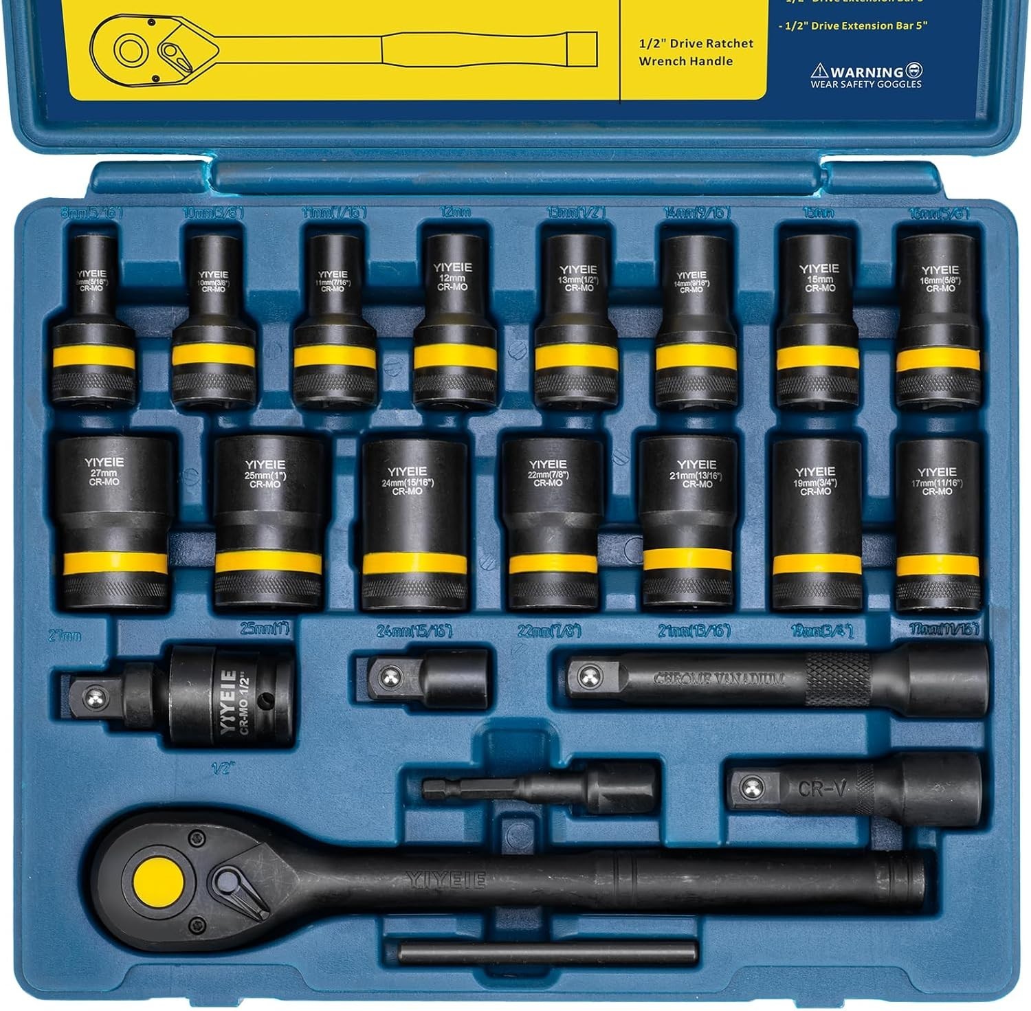 22-Piece Bolt Nut Extractor Socket Set, 1/2″ Drive Wheel Lock Removal Kit wit…