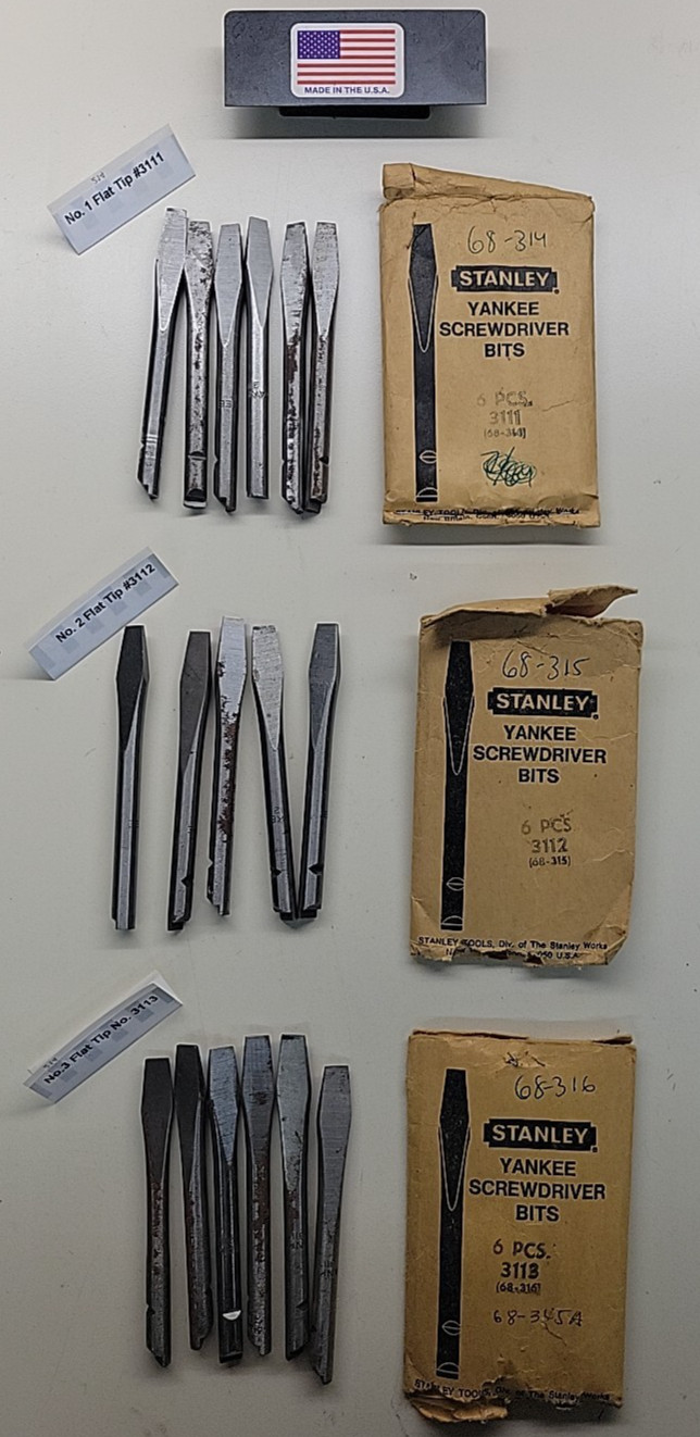 18 Stanley Yankee Flat Tip Bits #1 2 & 3, 3111 3112 3113 31 131 131A 68-131 USA