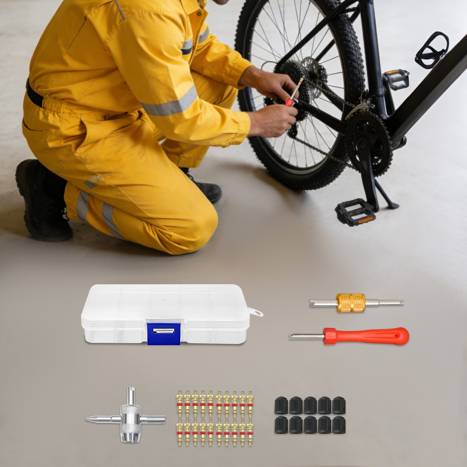 33-Piece Valve Core Removal Tool Kit Tire Valve Stem Valve Core Repair Tool