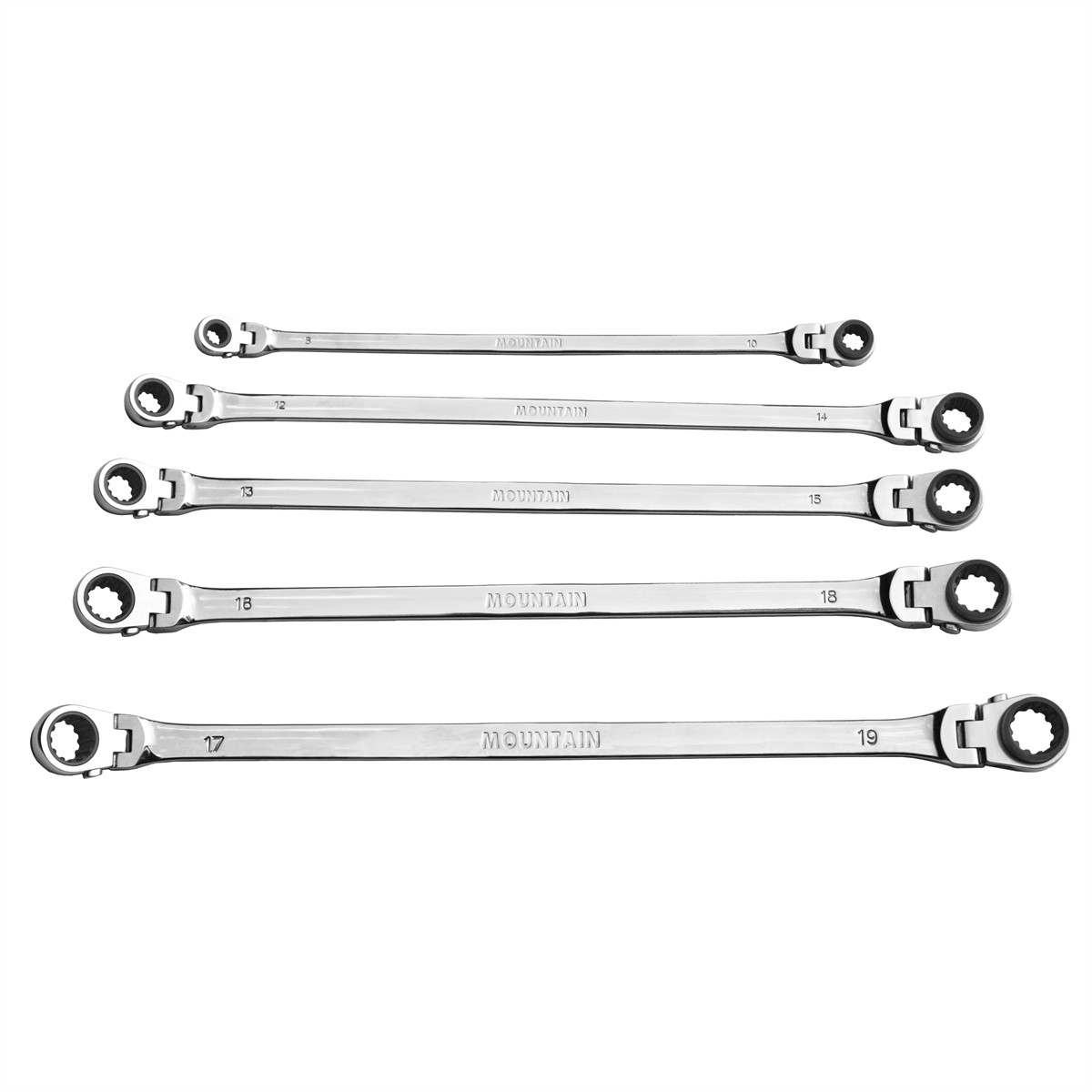 Mountain RM6, 5 Piece Metric Reversible Spline Ratcheting Wrench Set, Extra Long