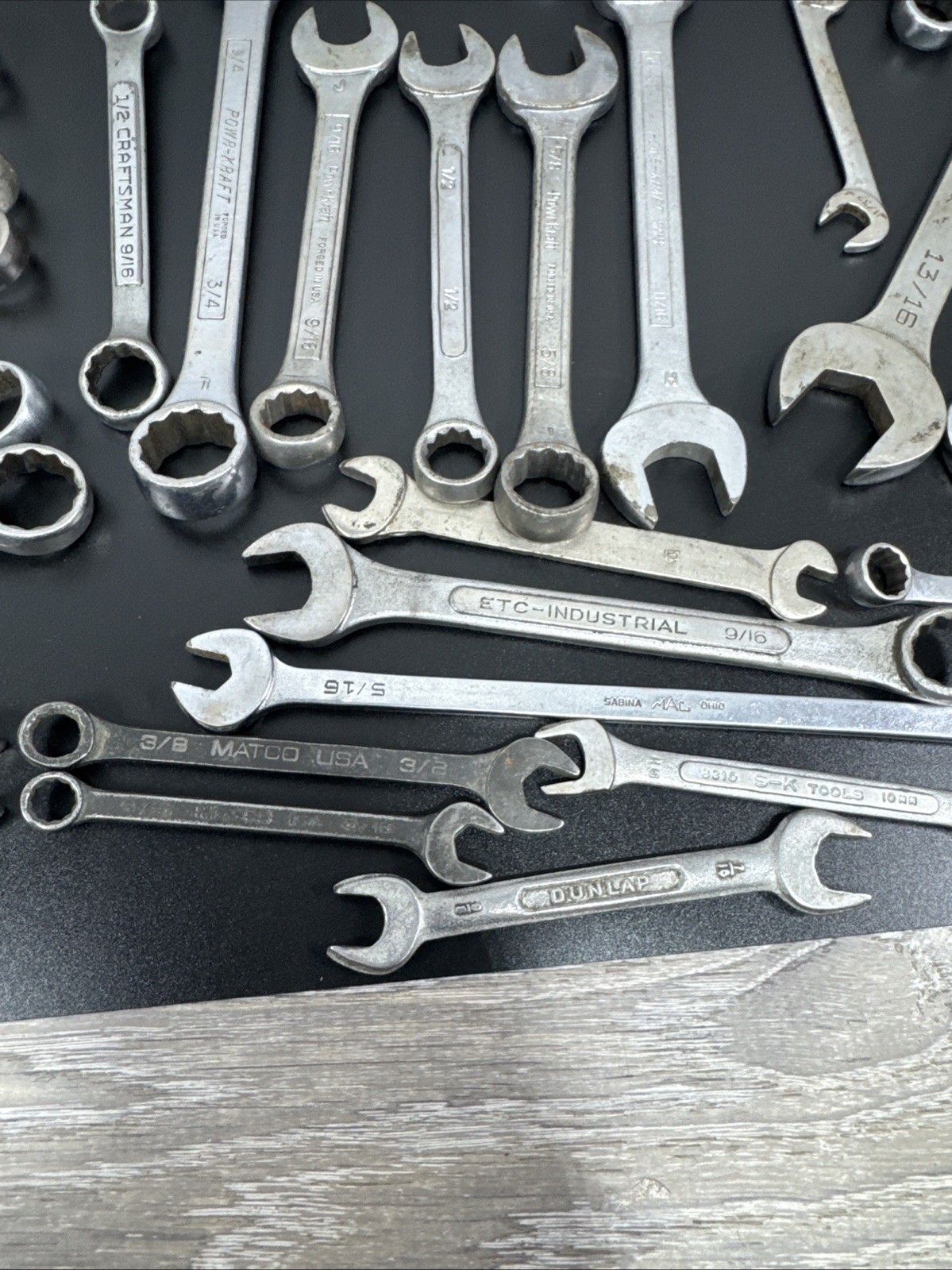 Vintage Lot of 33 Assorted Wrenches Tools Craftsman, Mac, Dunlap,Powr-Kraft,More