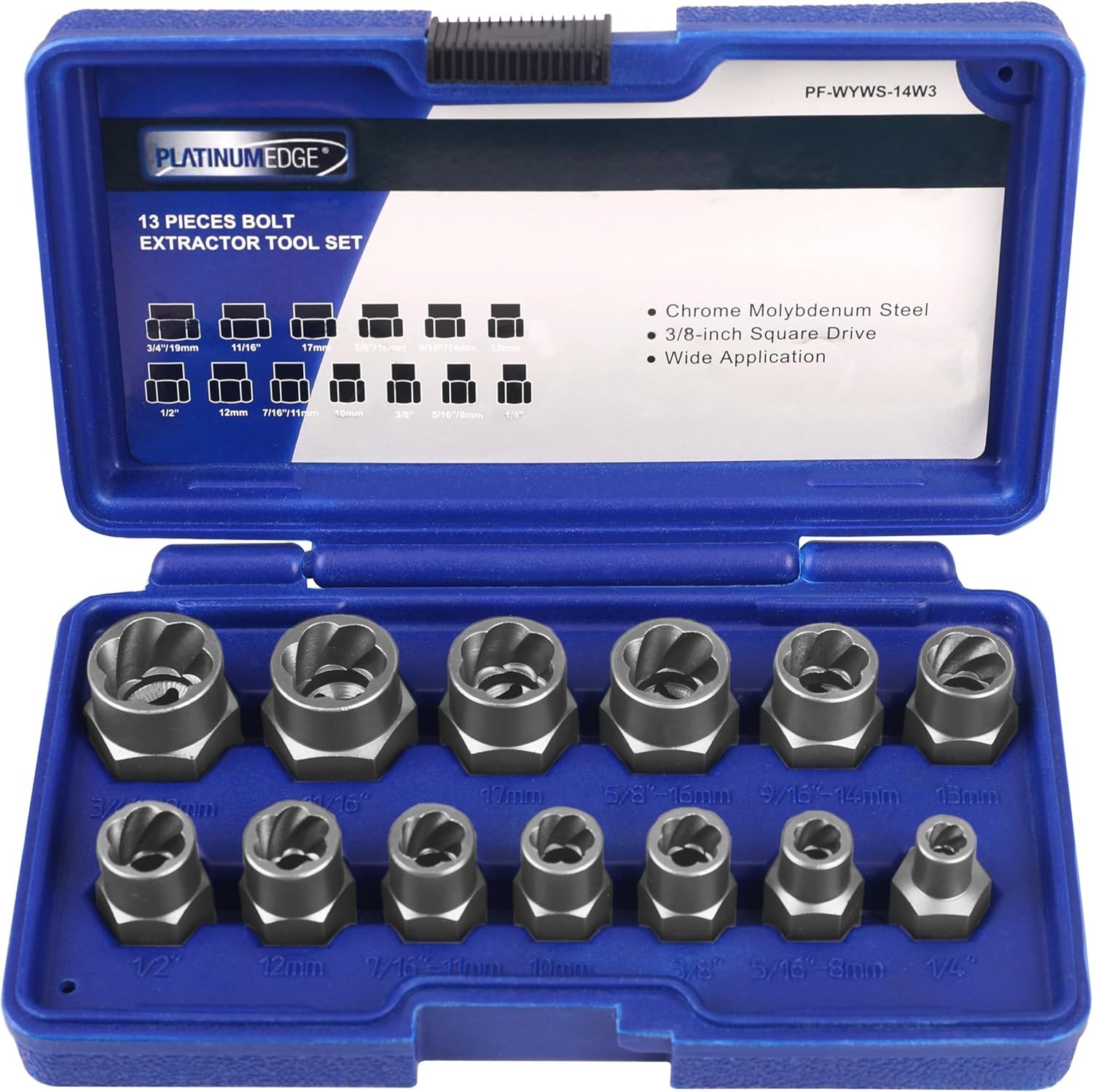 Compact Storage 13-Piece Bolt Extractor Set for Rounded-Off & Rusted Fasteners