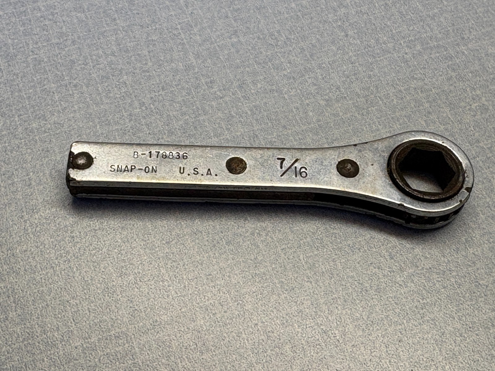 Snap On Mini 7/16″ Compact Single Ratcheting Pocket Wrench 6 Pt. B-178836