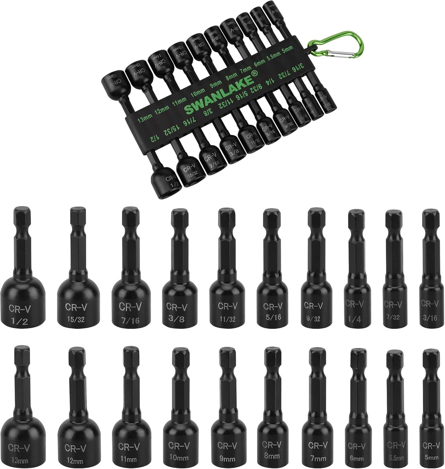 20-Piece Magnetic Nut Driver Set, Metric & SAE 1/4″ Hex Shank, Drill Socket Set,