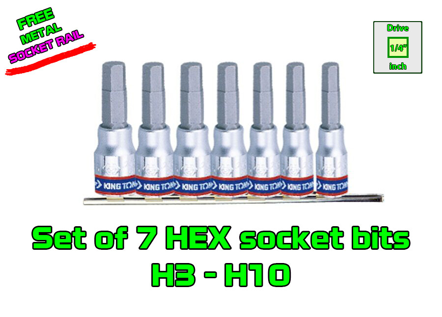 Set of 7 pcs 1/4” Drive Hexagon Bit Socket Metric Standard 3-10mm Size HEX