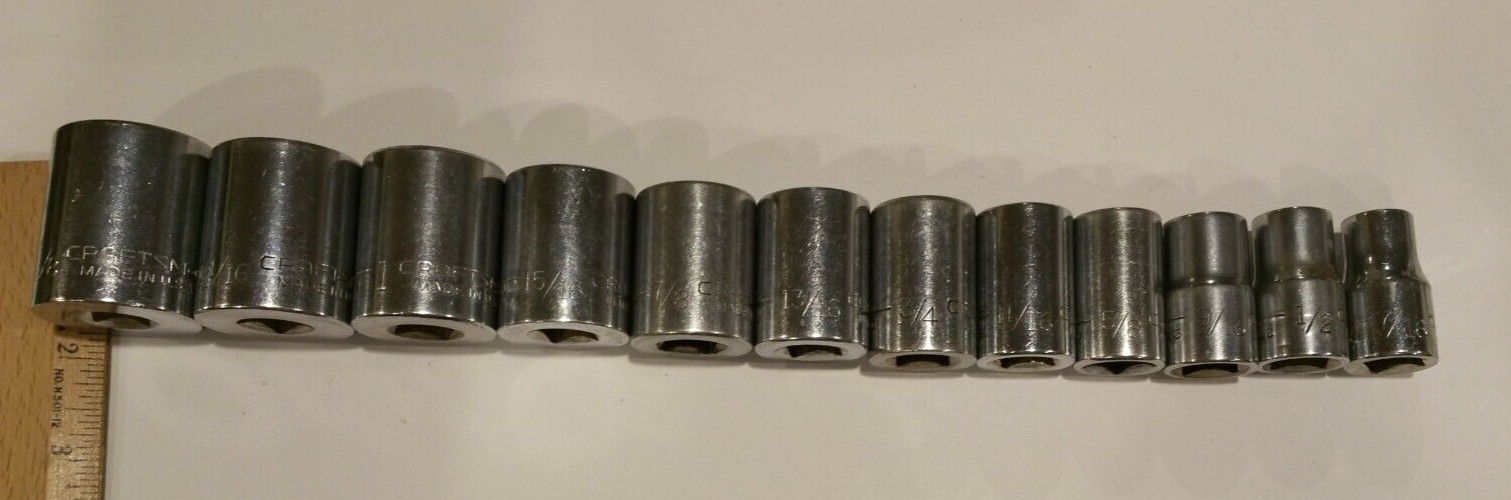 Craftsman Vintage 12 Pc Socket Set 1/2″ Dr 12 Pt Shallow 7/16″ to 1 1/8″ V USA