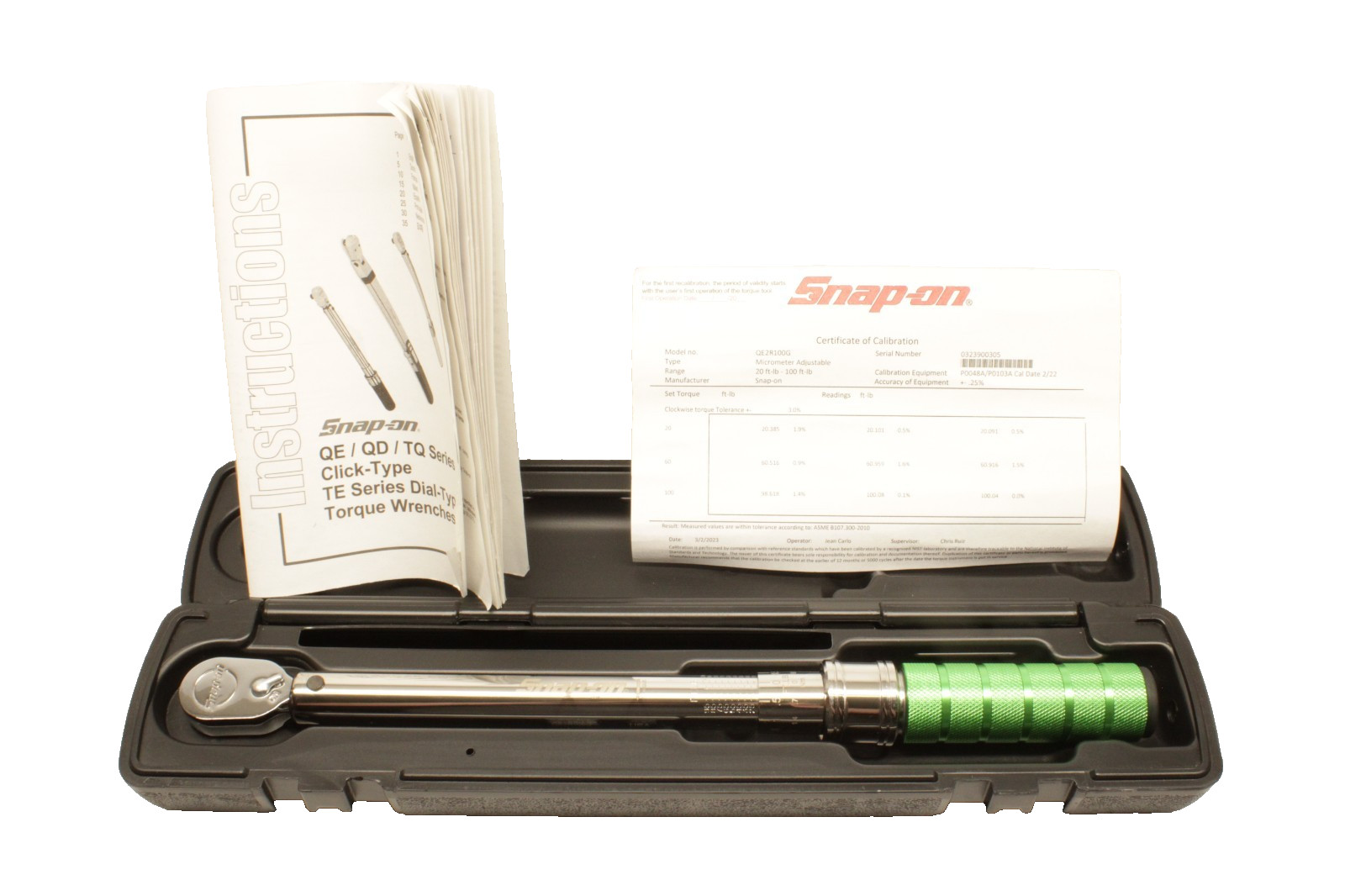 Snap-On QE2R100G 3/8″ Drive Torque Wrench 20-100 ft-lbs GREEN