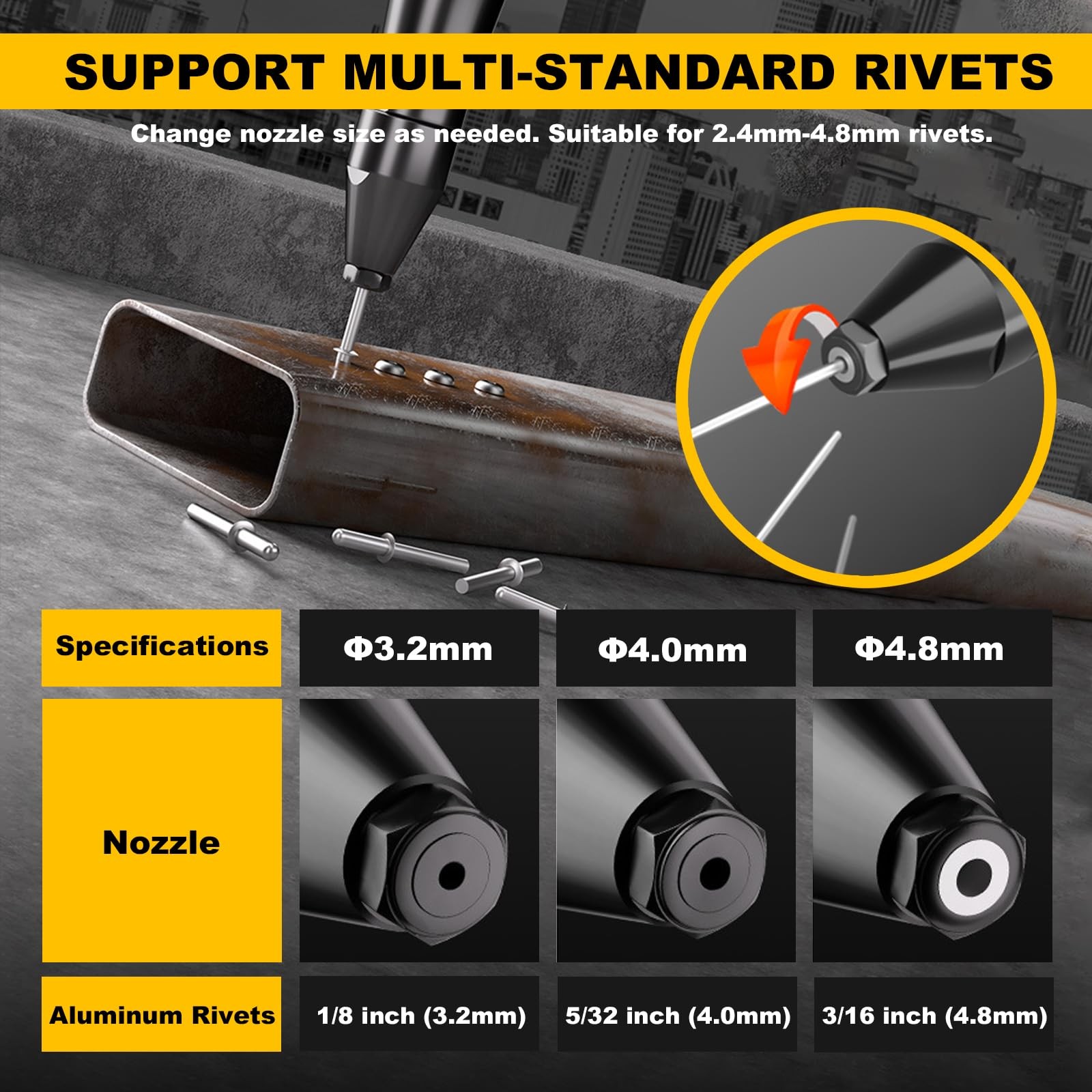 Cordless Rivet Gun Dewalt 20V Brushless Electric Riveter Tool 1/8″ 5/32″ 3/16″
