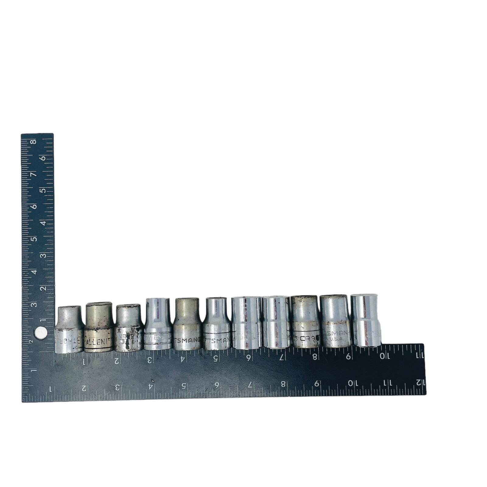 11 Pcs Craftsman, Stanley and Assorted 1/2 in, 1/4 in Socket Set, Made in USA