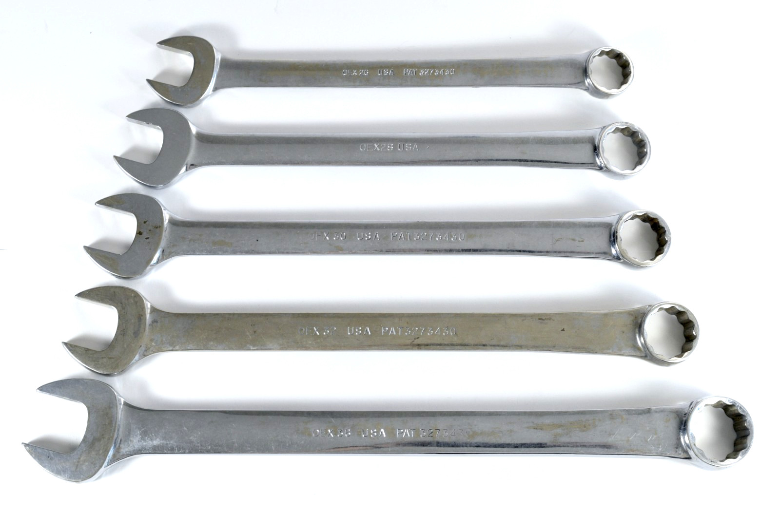 5x Snap-on OEX Series SAE Combination Wrenches 13/16″, 7/8″, 15/16″, 1″, 1-1/8″