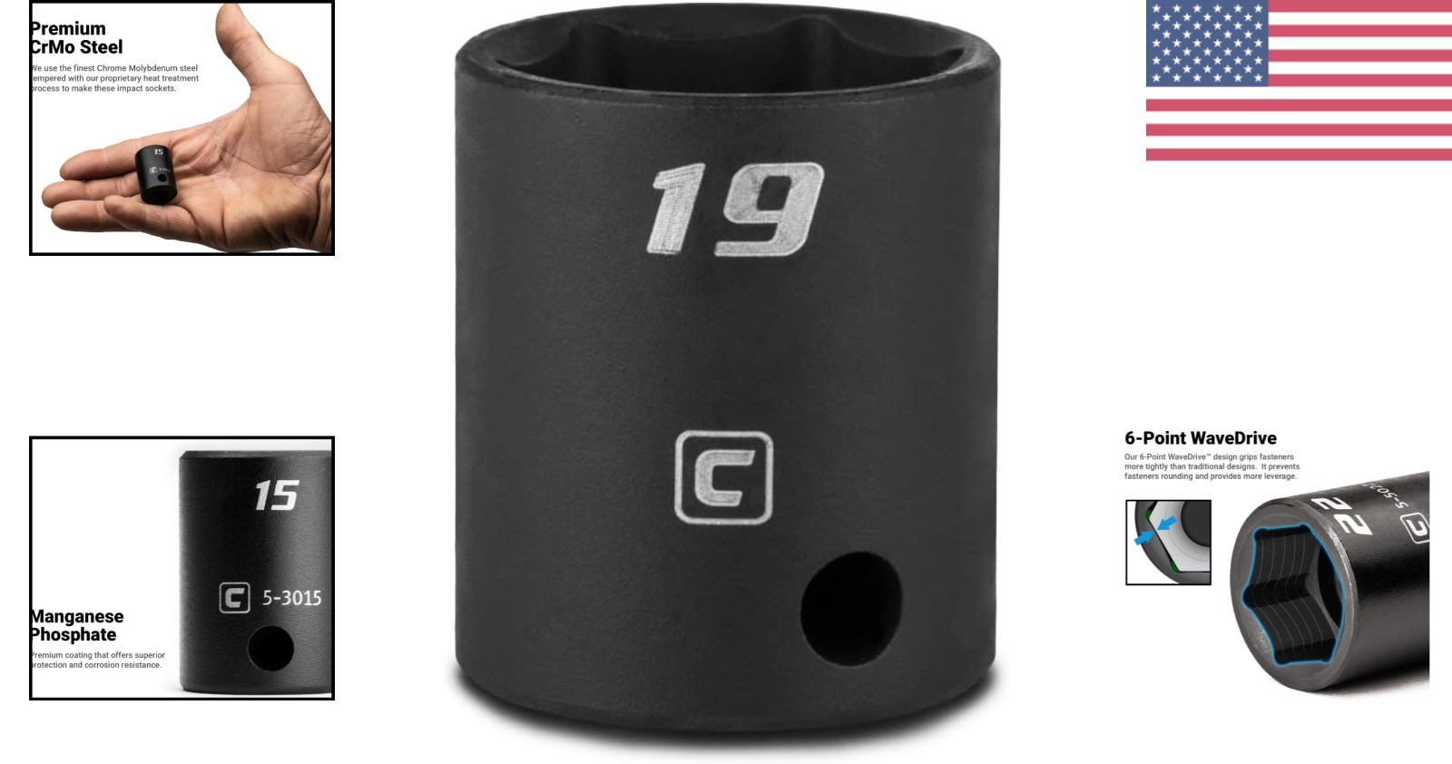 19 mm Impact Socket – 3/8 Drive, Manganese Phosphate Coated Excellence