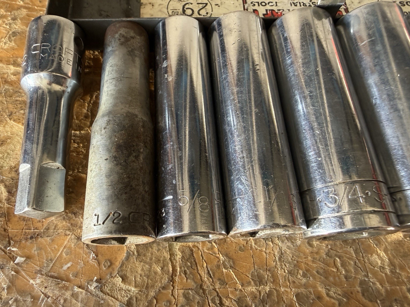 USA Made 1/2” Drive Deep Socket Lot Craftsman SK Dura-Craft Metal Case