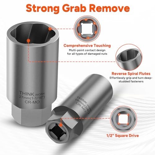 10pcs Lug Nut Extractor Set – 1/2″ Drive Wheel Lock Removal Tool for Stripped, D