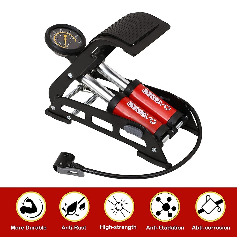 Lyrovo 160 PSI Double Cylinder Portable Foot Pump Inflator for car Bike F/Shipp