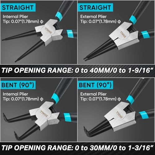 4PCS Snap Ring Pliers Set – 7″ Internal External Circlip & C-Clip Tools, Heavy D