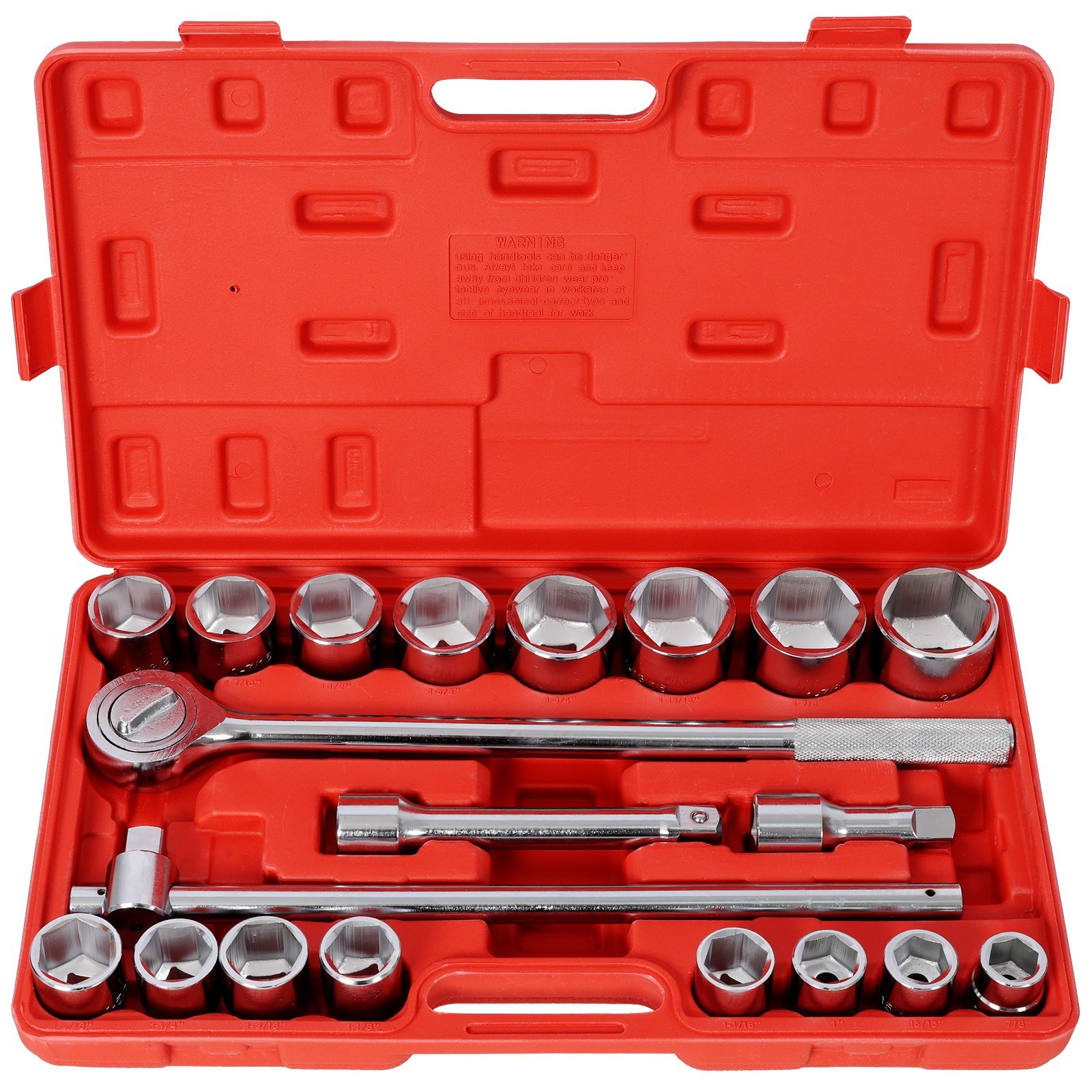 21PCS 3/4″ DRIVE SOCKET SET 6 POINTS,SAE Size,Red Blow Case