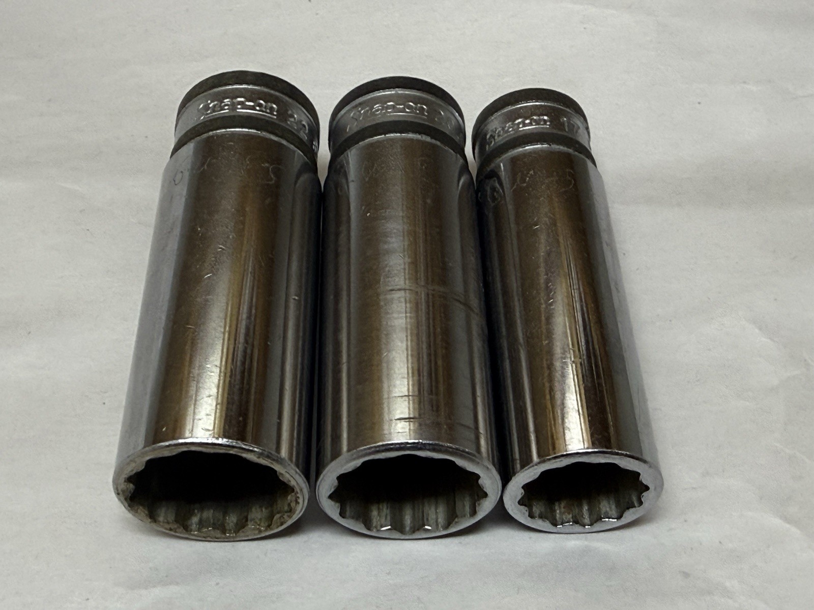 12 Point Metric Snap-On 3 pc Lot 1/2″ Drive Chrome Deep Socket 17 20.6 22mm