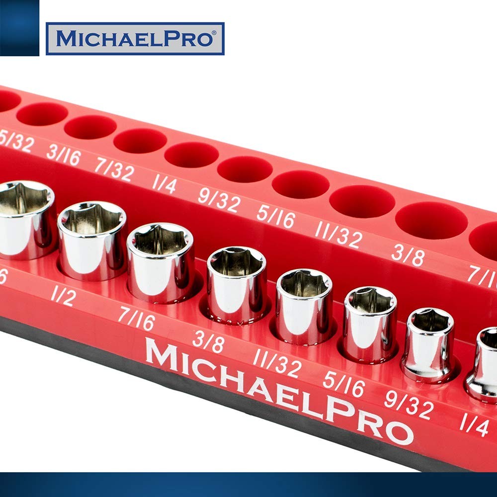 MichaelPro MP014003 3-Pc Magnetic Socket Organizer- 1/4-inch, SAE, Red