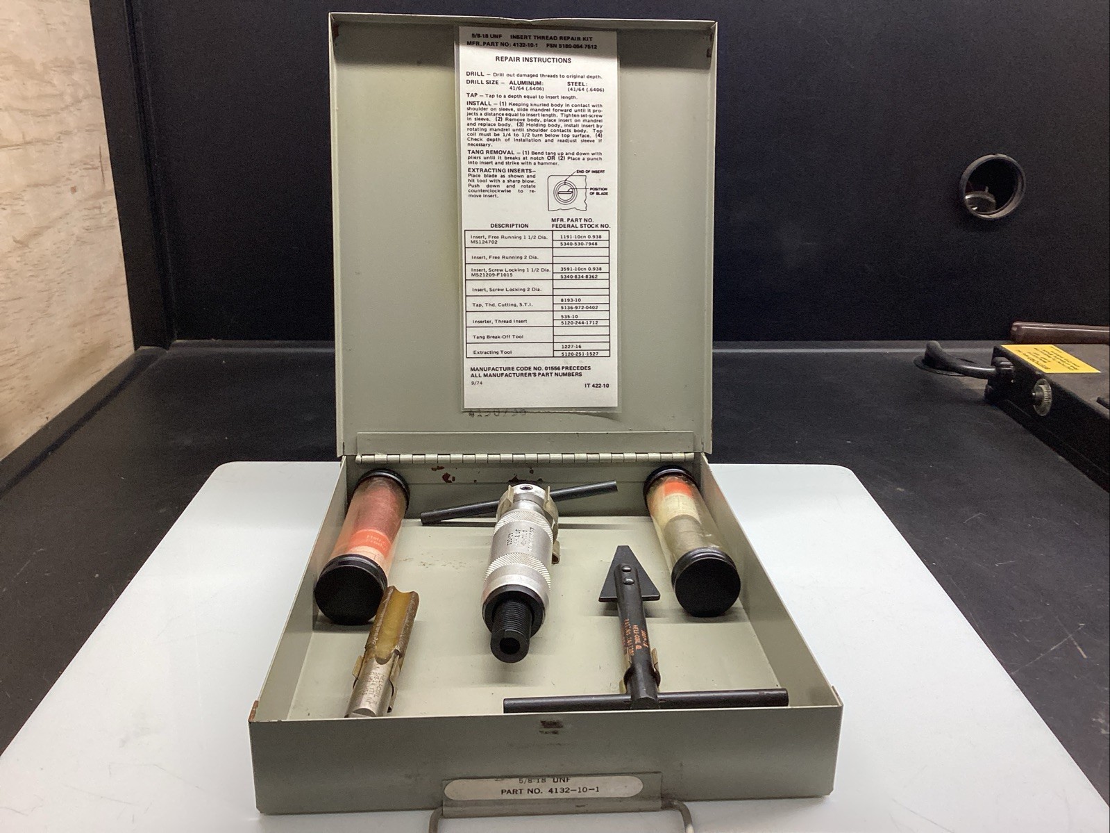 Helicoil 4132-10-1 5/8-18 UNF Thread Repair Kit Plus 535-10 Prewinder