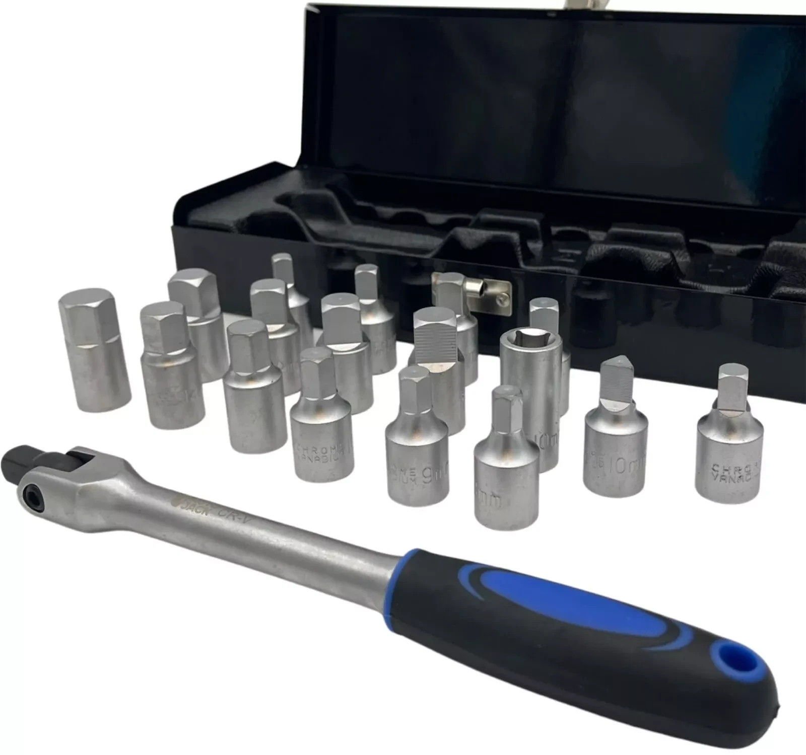 Sump Plug Key Set 18pc 3/8″ Drive Hex Square Triangle Oil Drain Tool Kit Case