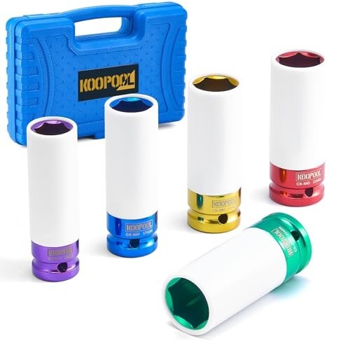 5-Piece Deep Impact Lug Nut Socket Set 15mm 17mm 19mm 21mm 22mm Thin Wall with S
