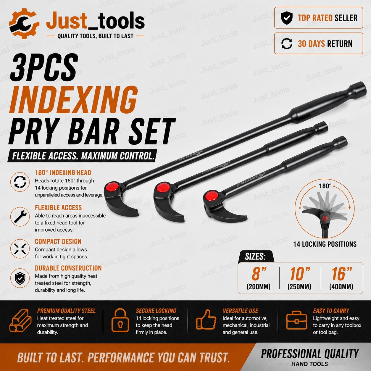 3 Pc Indexing Pry Bar Set 8″, 10″ & 16″ Rotate 180 Degree
