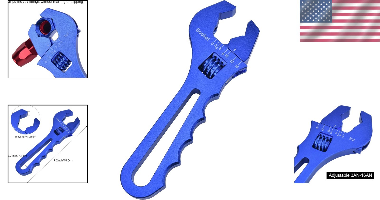 Lightweight 6061-T6 Aluminum Adjustable Wrench for AN Hose Fittings – 7.2 Inches