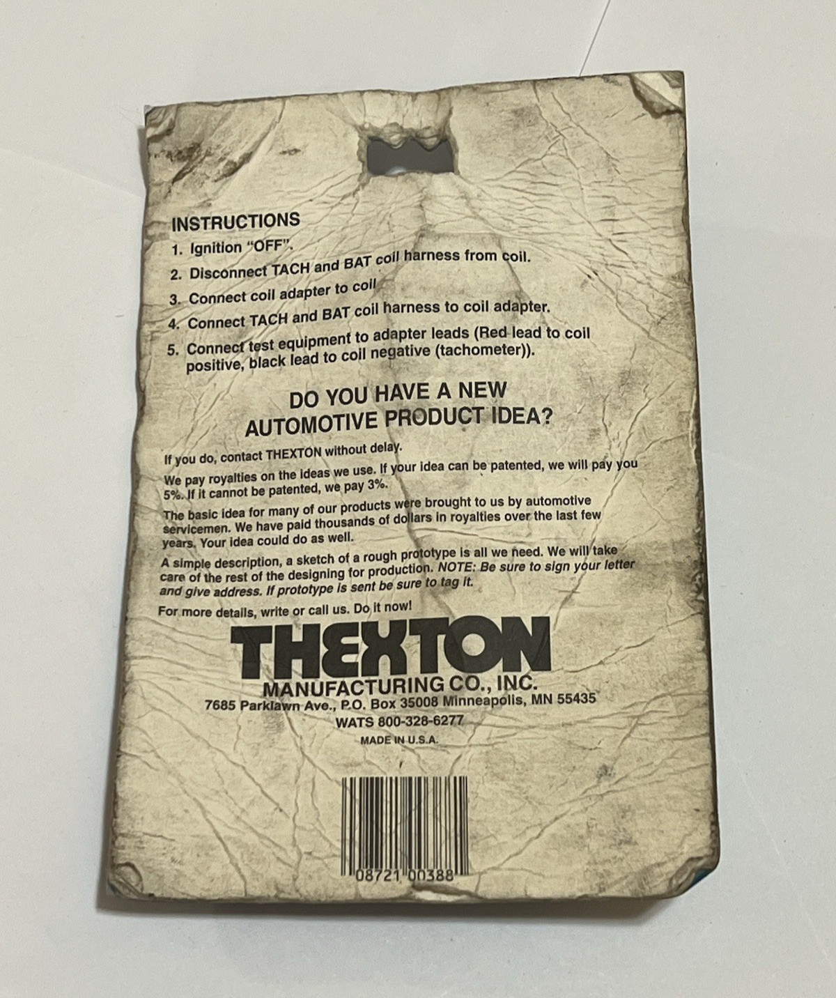 Thexton 388 GM Micropak Coil Adapter NOS 2.5L 2.8L 4.3L Engines Made in USA