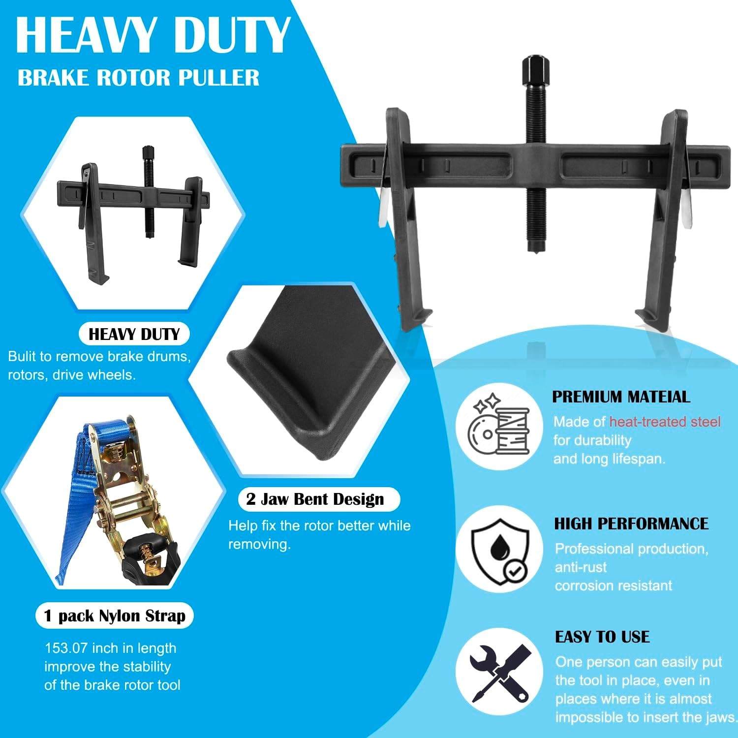 6980 Brake Drum and Rotor Hub Puller Kit for Removing Brake Drums, Rotors