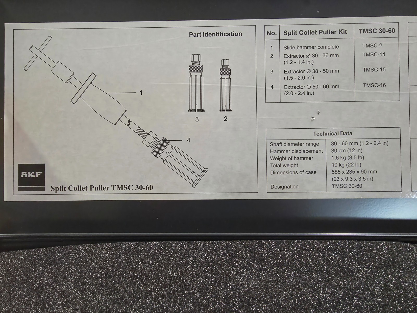 SKF TMSC 30-60 Split Collet Bearing Puller, New in Metal Case, Made in France.