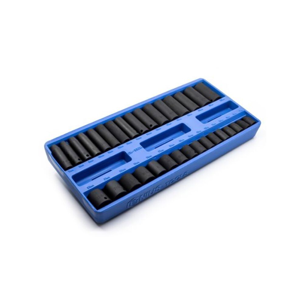 GENIUS TOOLS TF-332M 32 PIECE STANDARD & DEEP 3/8” SQ DR IMPACT SOCKET SET 7-22m