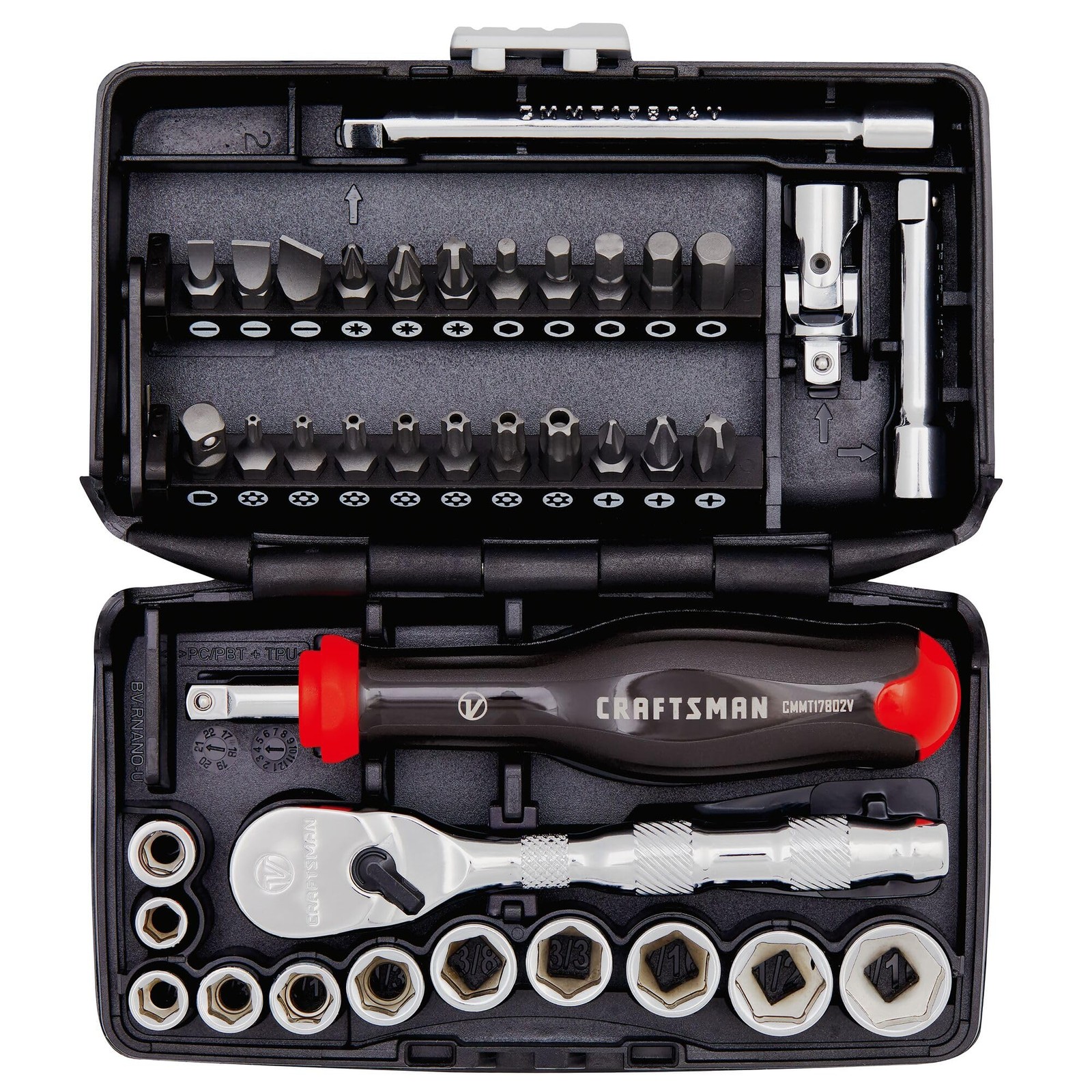 CRAFTSMAN V-Series 1/4 Inch Drive Shallow SAE Socket Set, 38 Piece, Polished
