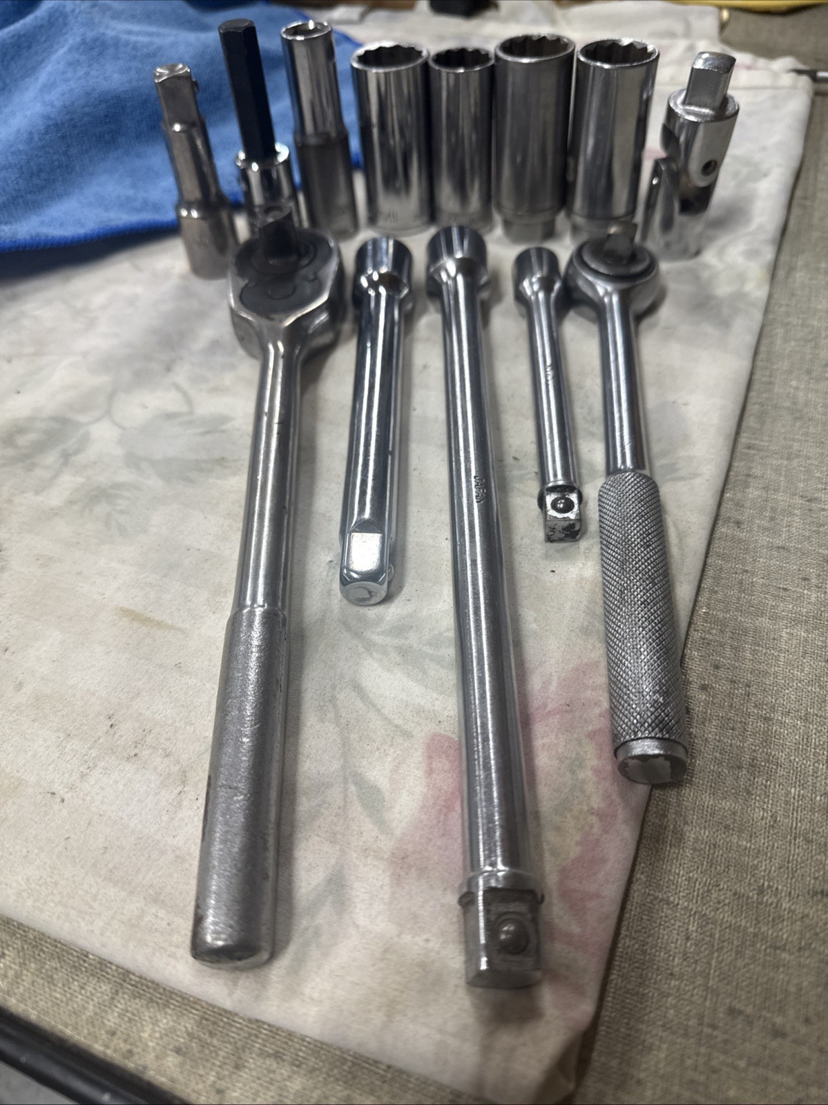 Vintage Japan, Manufactured, Ratchets, And Sockets.3/8” Dr. 1/2” Dr. + Extension