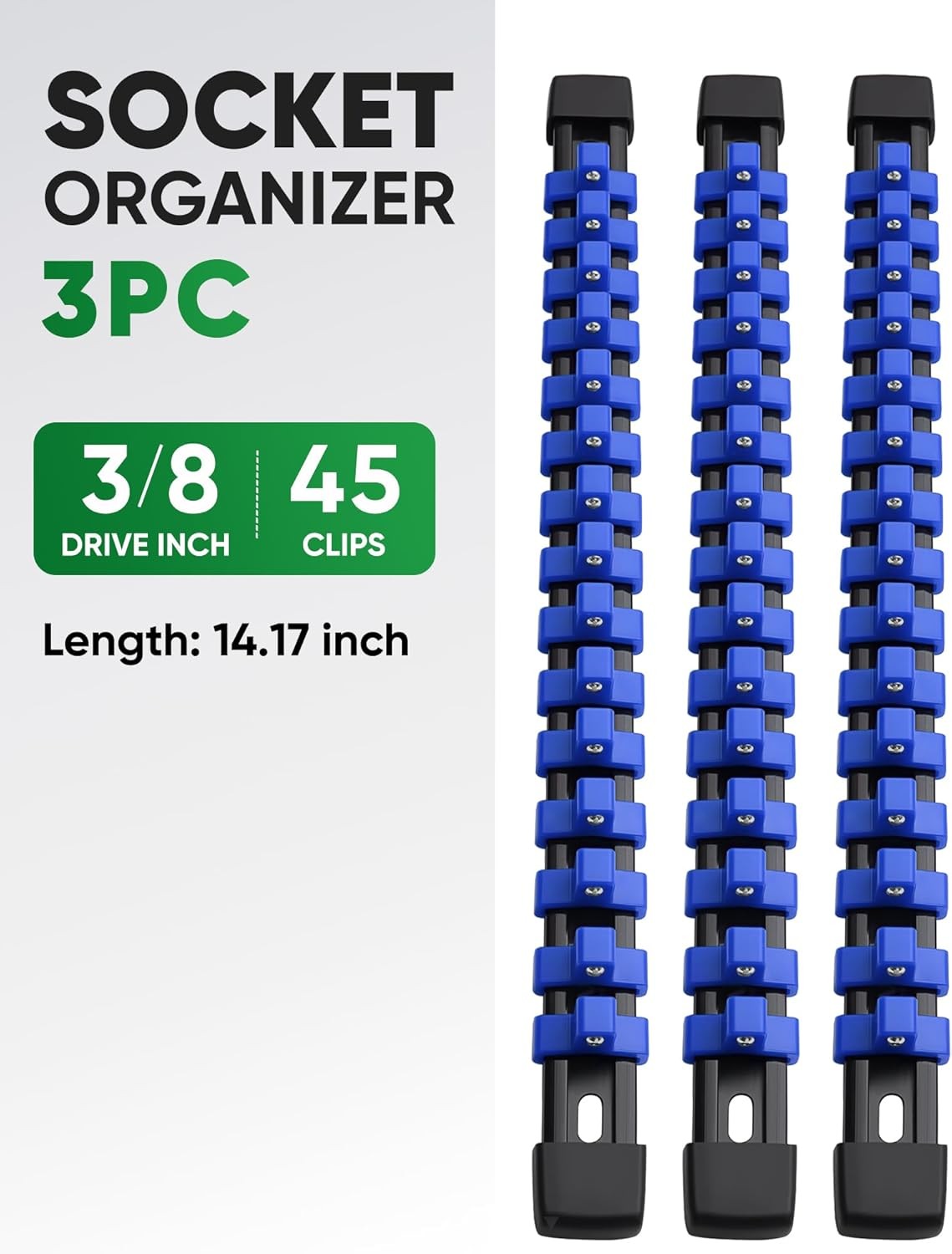 3PC ABS Socket Organizer, Socket Rails Fit 3/8 inch Drive
