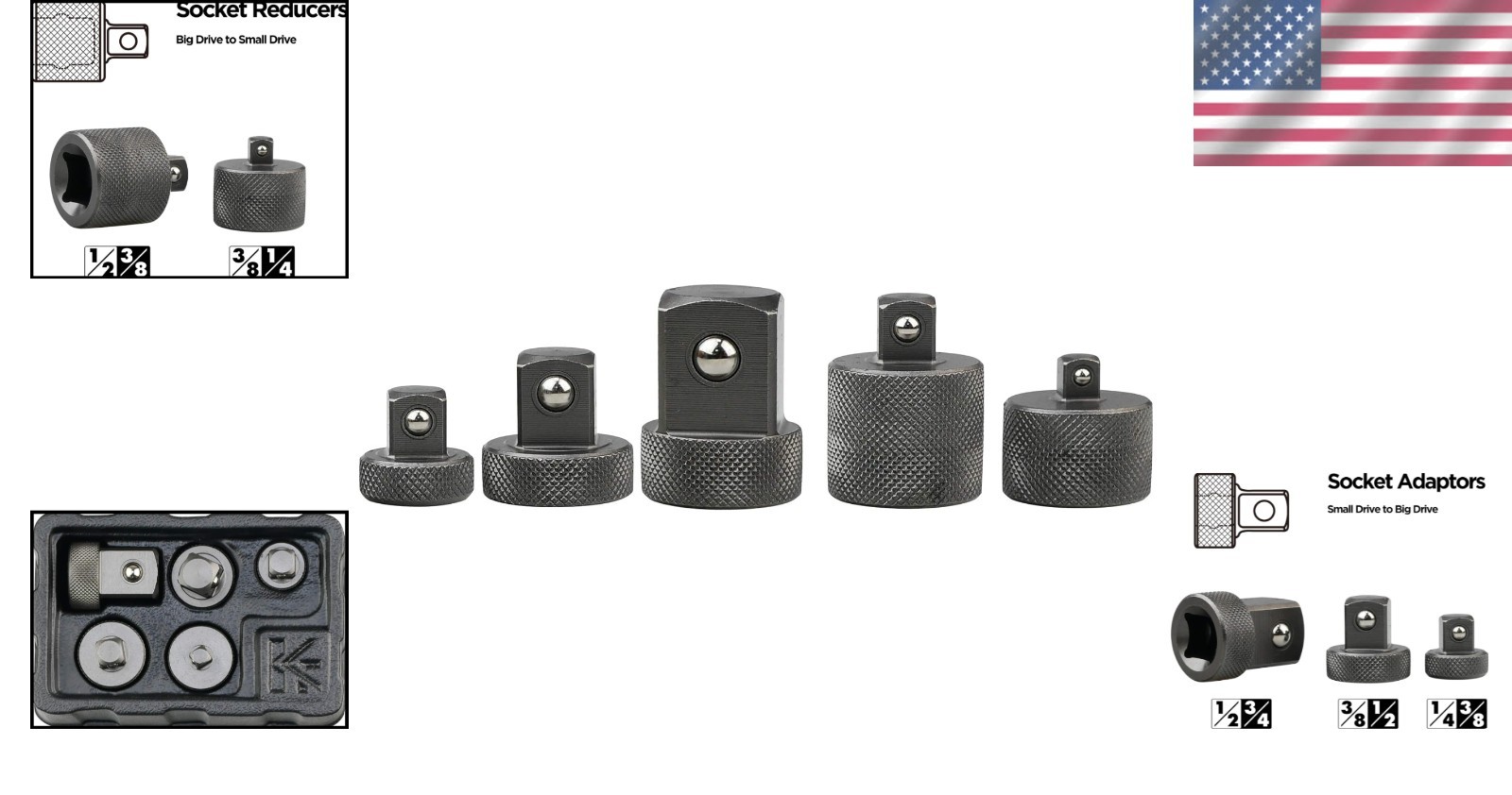 K351 Low Profile Impact Socket Adapter Set – Durable Chrome-Moly Steel, 5 Pieces