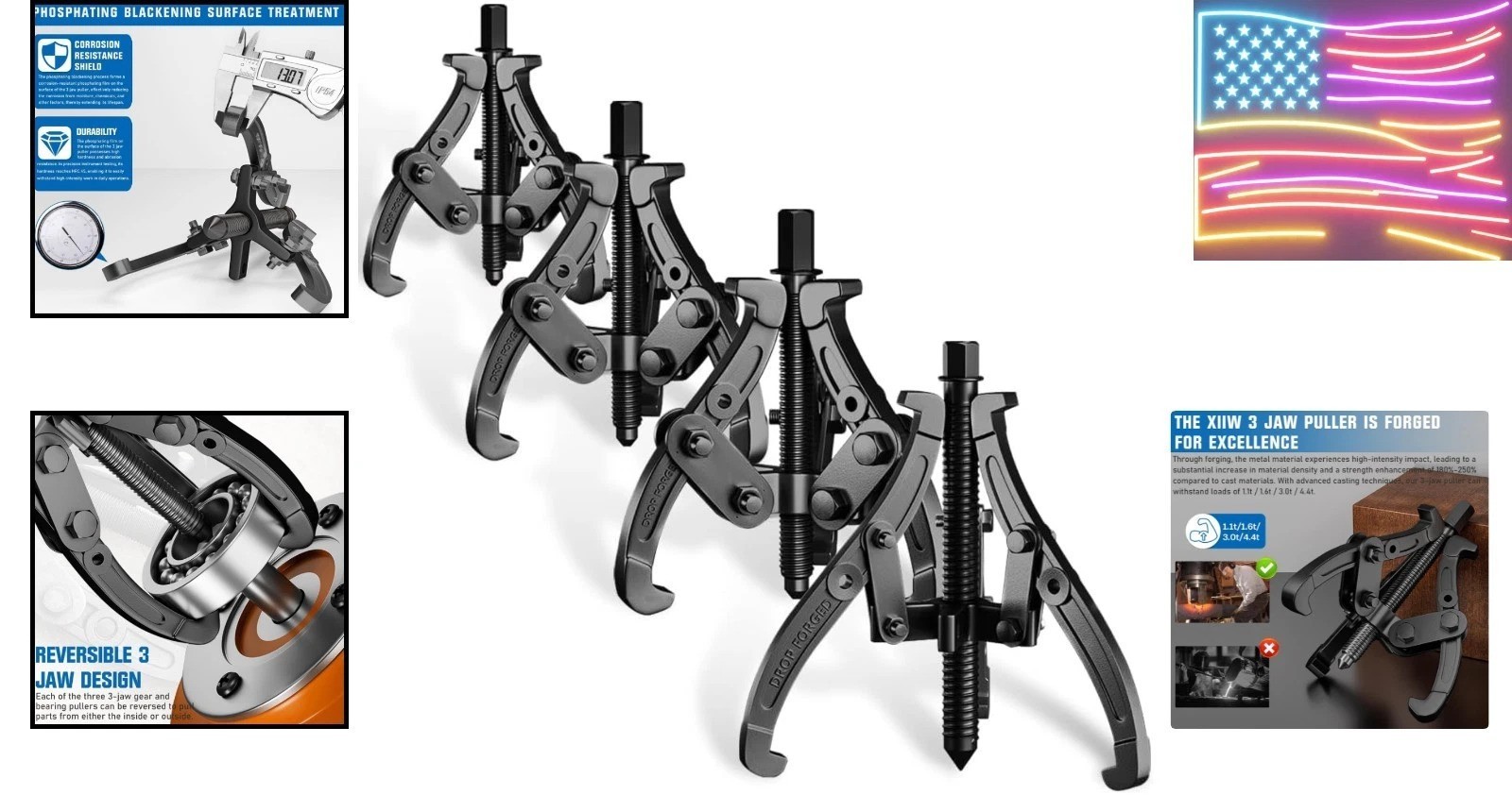 3» 4» 6» 8» Set, 3 Jaw Bearing Puller with Reversible Jaws, 2 Jaw / 3 Jaw…