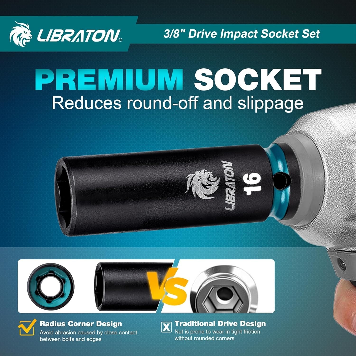 3/8 Socket Set 90PCS, SAE(5/16-3/4″) & Metric(7-19MM) Impact Socket Set, Cr-V I