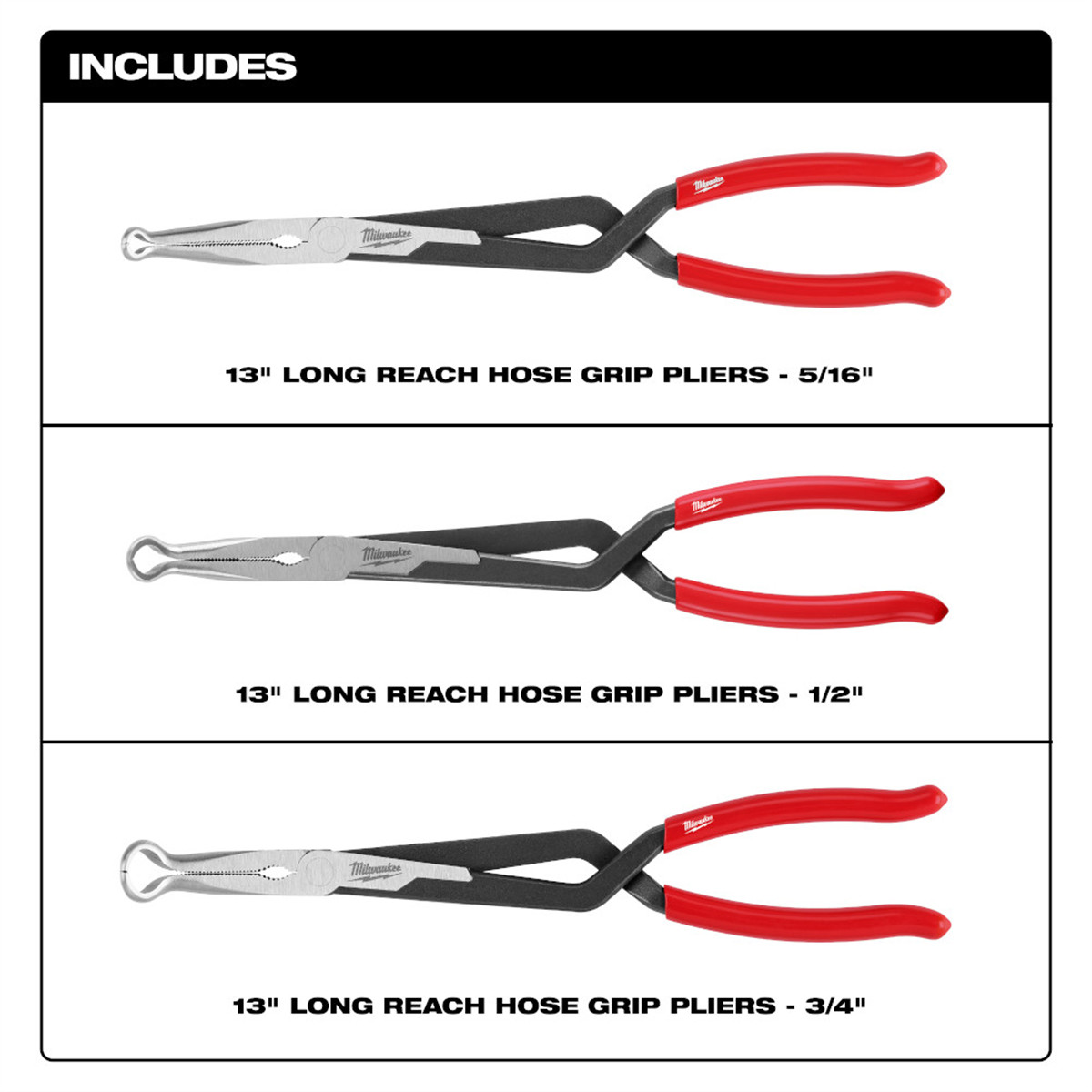 Milwaukee Tool 3PC Long Reach Hose Grip Pliers Set