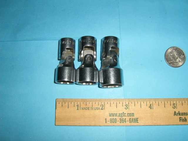 3 SNAP-ON 12 POINT SWIVEL SOCKETS, CHROME, 3/4, 11/16, AND 5/8