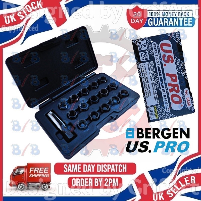 US PRO 16PC SPARK PLUG THREAD REPAIR KIT RETHREAD TAP INSERTS REAMER M14 X 1.25