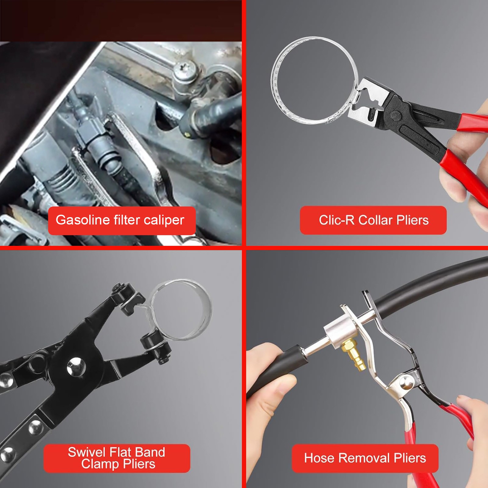 4Pcs Hose Clamp Pliers Remover Kit Water Pipe Fuel Spring RemovalTool PipeClip.
