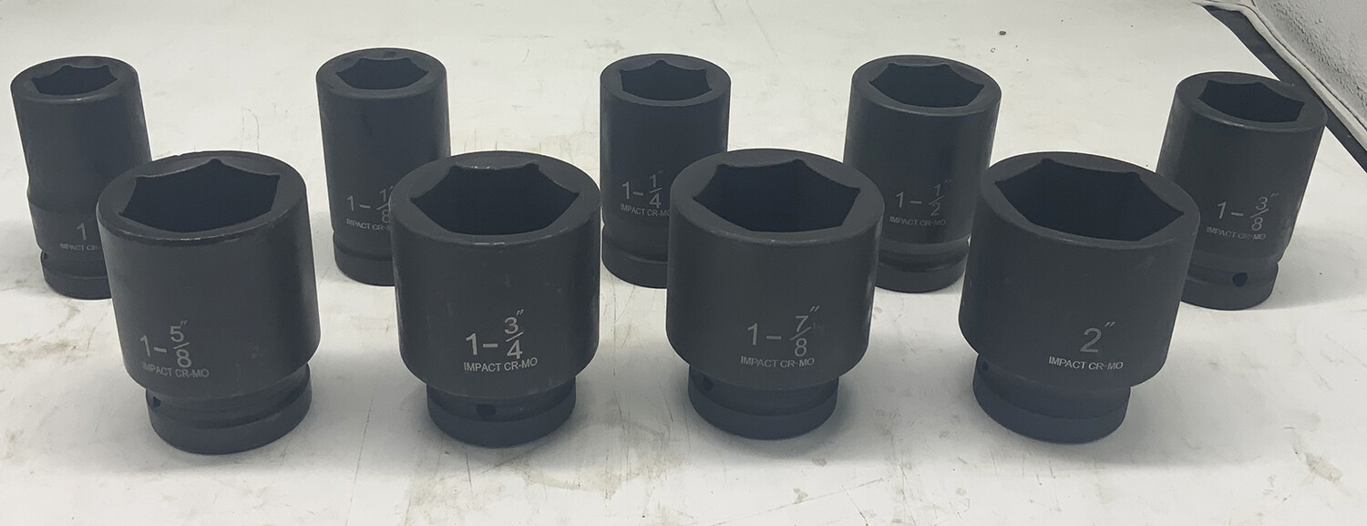 9 Pcs 1″ Dr. Jumbo Deep Impact Socket Set SAE Sockets 6 Point Drive Cr-Mo