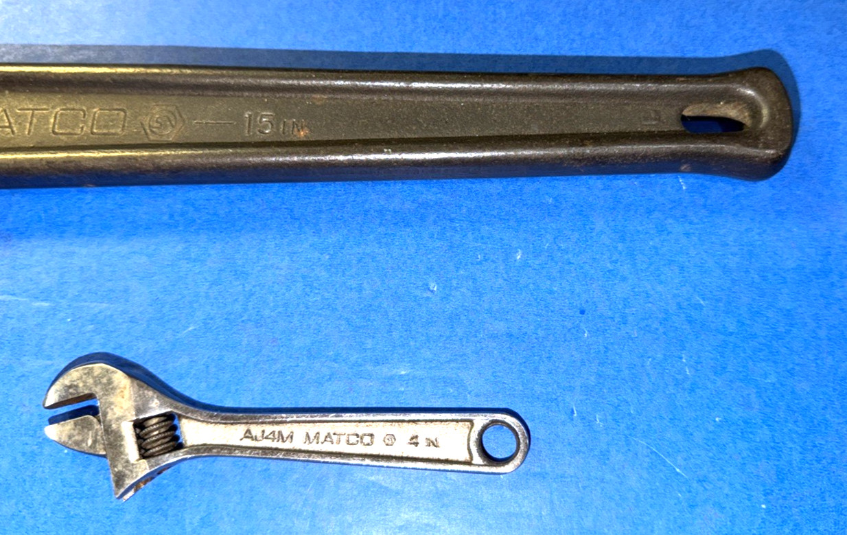 MATCO TOOLS 2 PIECE ADJUSTABLE CRESCENT STYLE WRENCHES 4 AND 15 INCHES