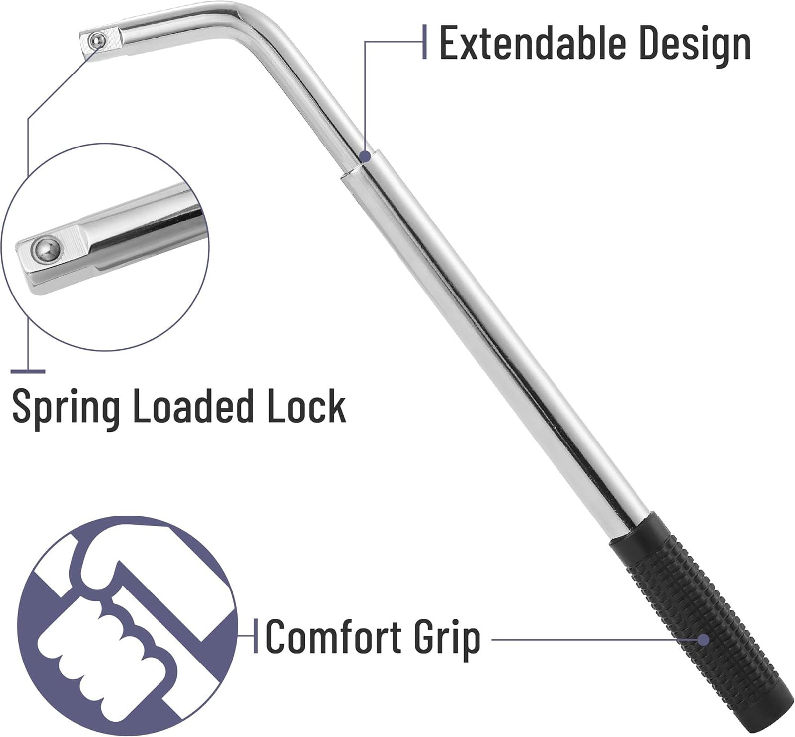 Telescoping Lug Wrench 1/2 Drive with 17 19mm 21 23mm Sockets for Tire and Nut