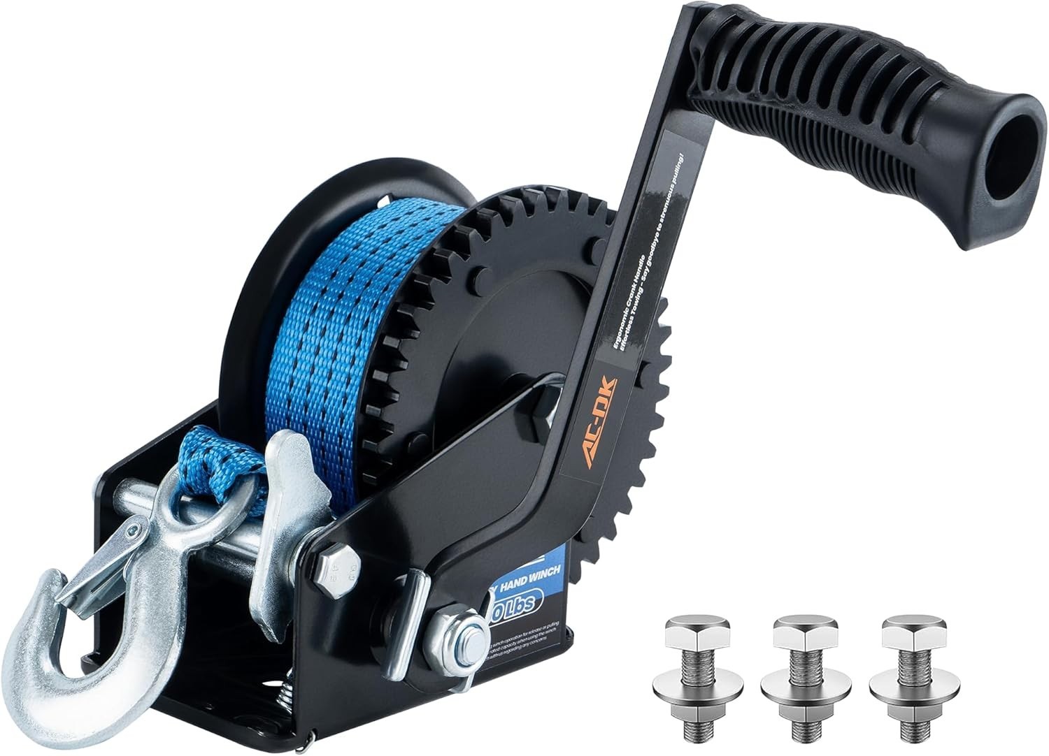 1600lbs Heavy Duty Boat Trailer Winch with 26FT Strap, 2-Way Ratchet & 4:1 Ge…