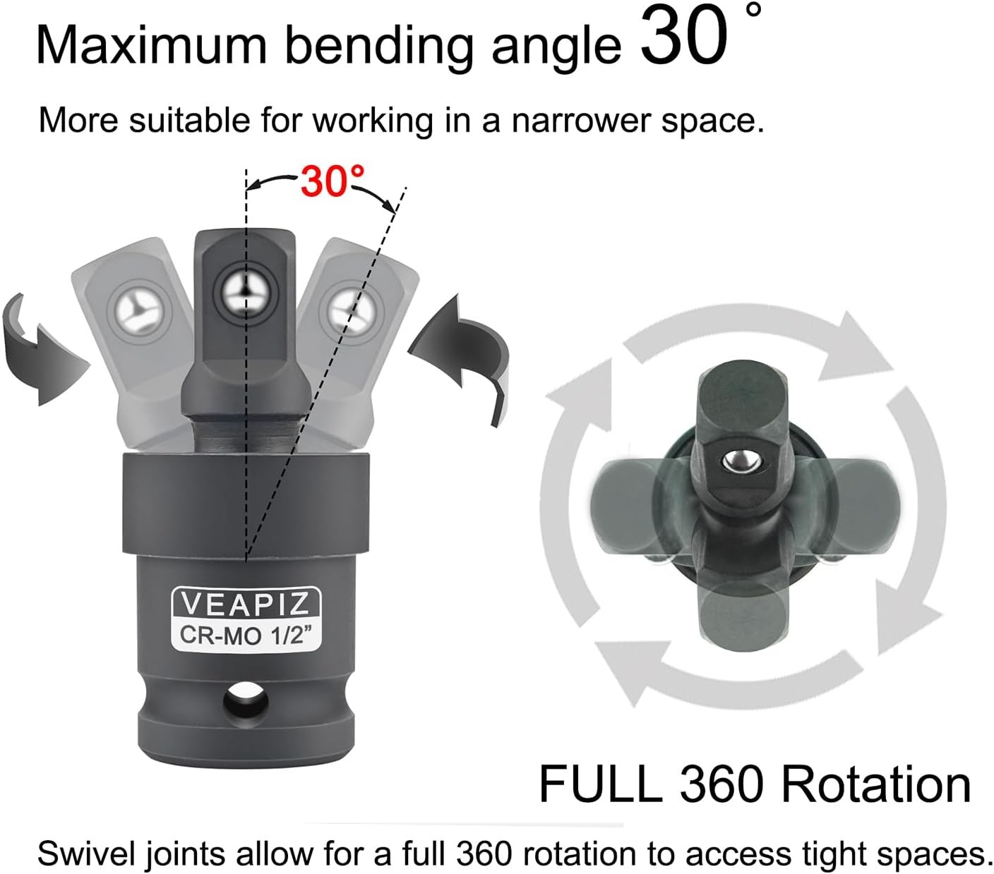 3PCS Impact Universal Joint Socket Swivel Set 1/4 3/8 1/2 Drive Cr Mo Steel
