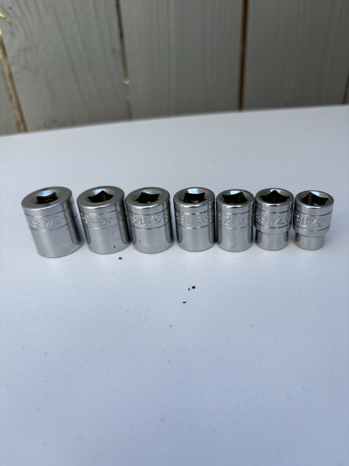 “Vintage SK Tools 3/8” 7pieces SAE Shallow 6pt Socket Set 45112-45024 USA Made “
